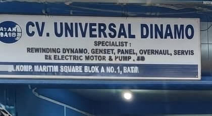 Papan nama workshop CV. Universal Dinamo Batam